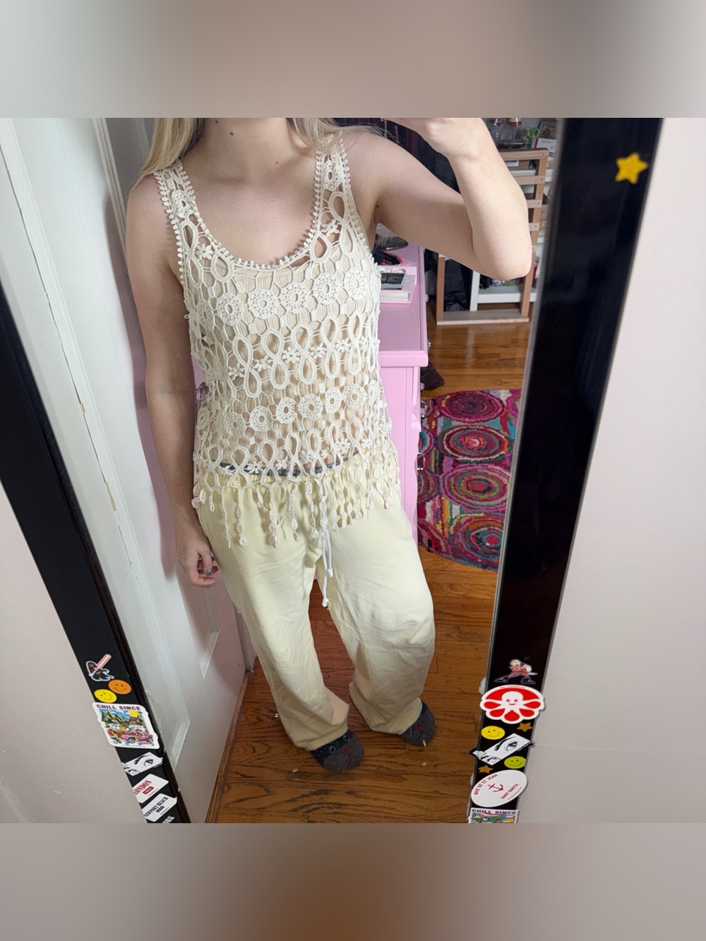 Crochet Fringe Tank Top - Cream